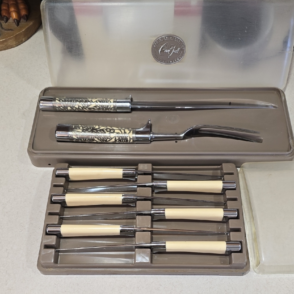Vintage Stainless Steel Carving Set with Cream Handles